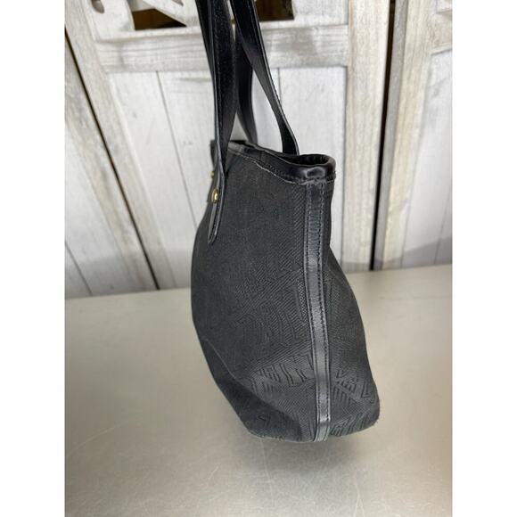 Lauren Ralph Lauren Monogram Canvas Tote Leather Straps Handbag Classic - Picture 2 of 10